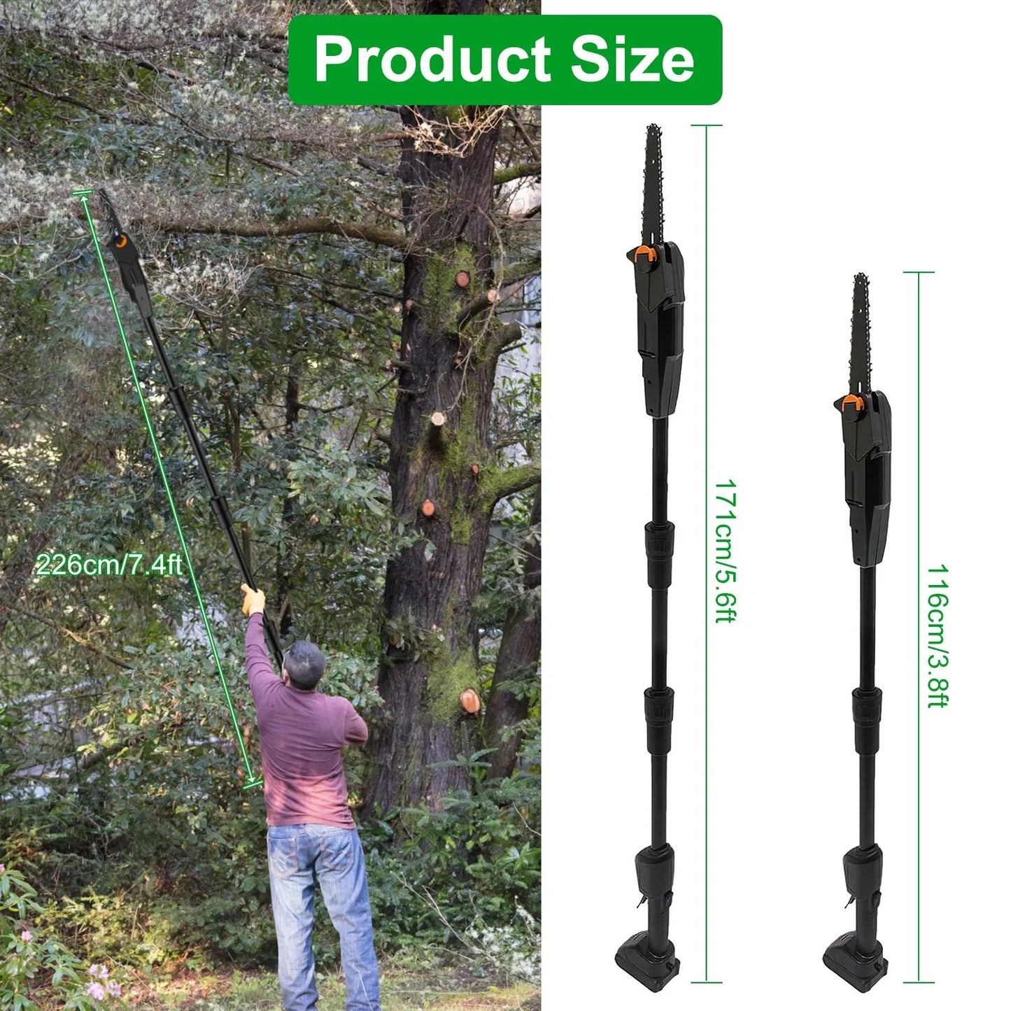 6in Cordless Pole Saw 7.4FT Maximum Extendable Length 35FT S Speed Electric Pole Chainsaw 2Pcs 3.0Ah Batteries And Charger Included For Pruning Trimming