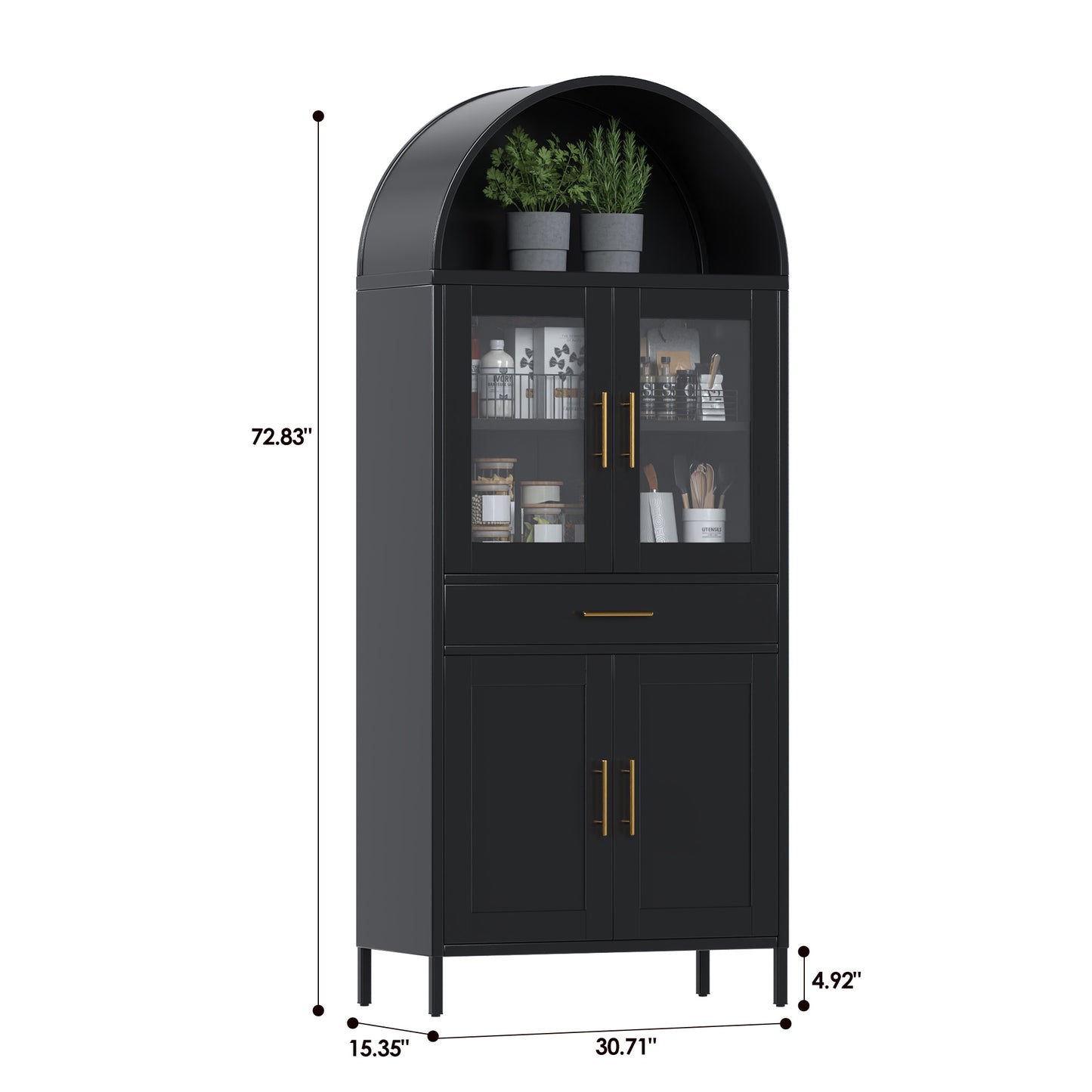 Metal Arched Household Storage Cabinet In Black And White Color