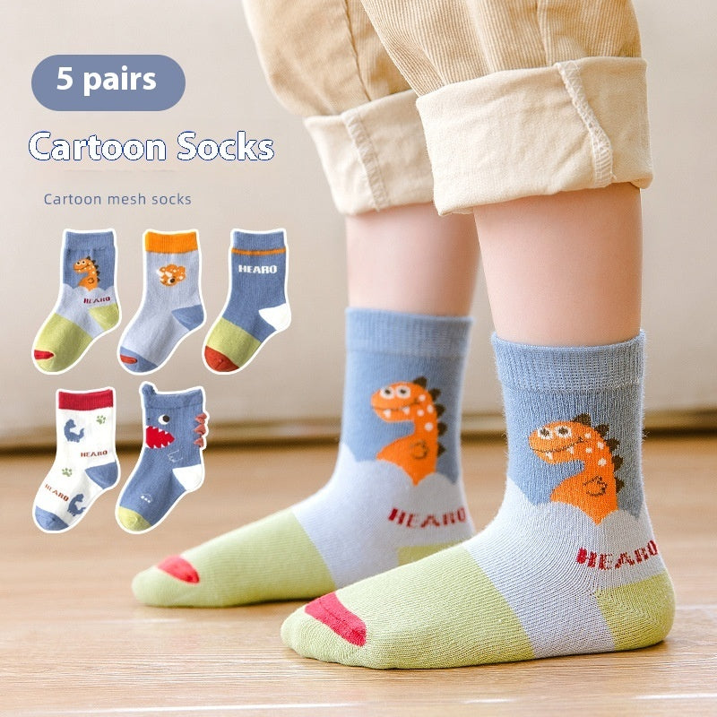 Autumn And Winter Cartoon Dinosaur Mid-calf Cotton Warm Sports Boys' Socks