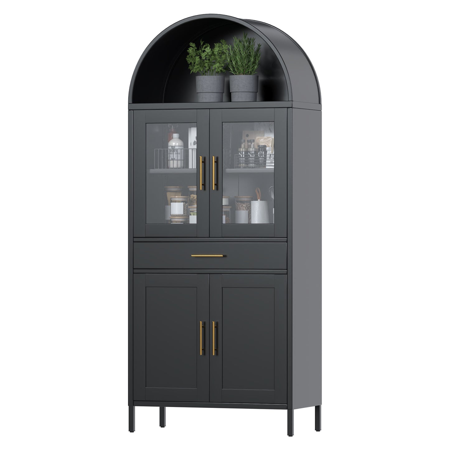 Metal Arched Household Storage Cabinet In Black And White Color