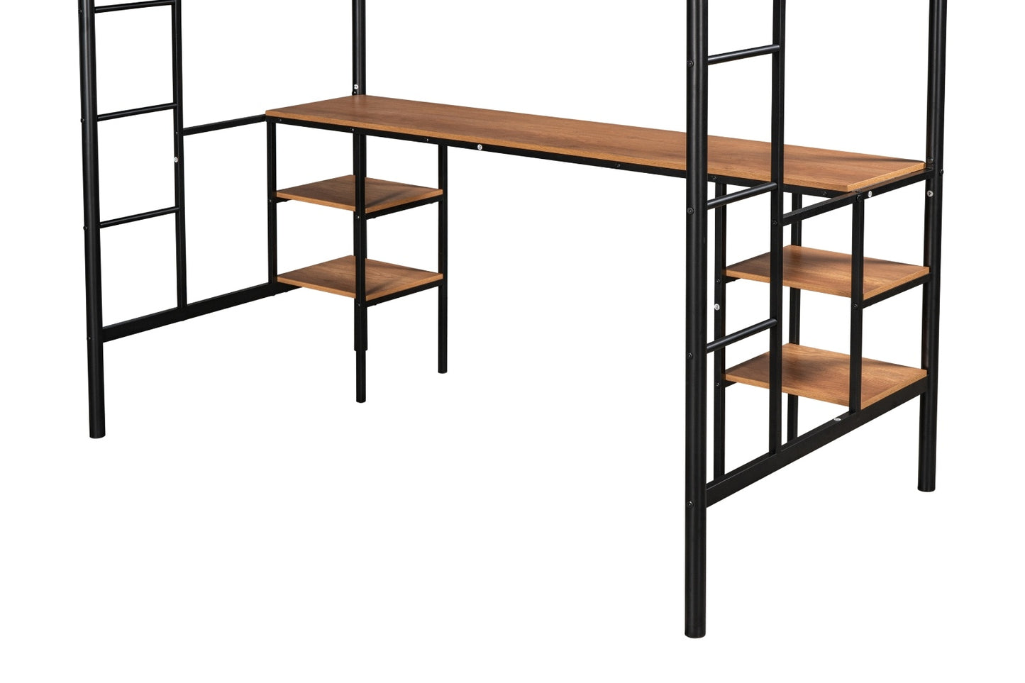 Twin-Size Loft Bed With Built-in Table & Shelves - Heavy-Duty Metal