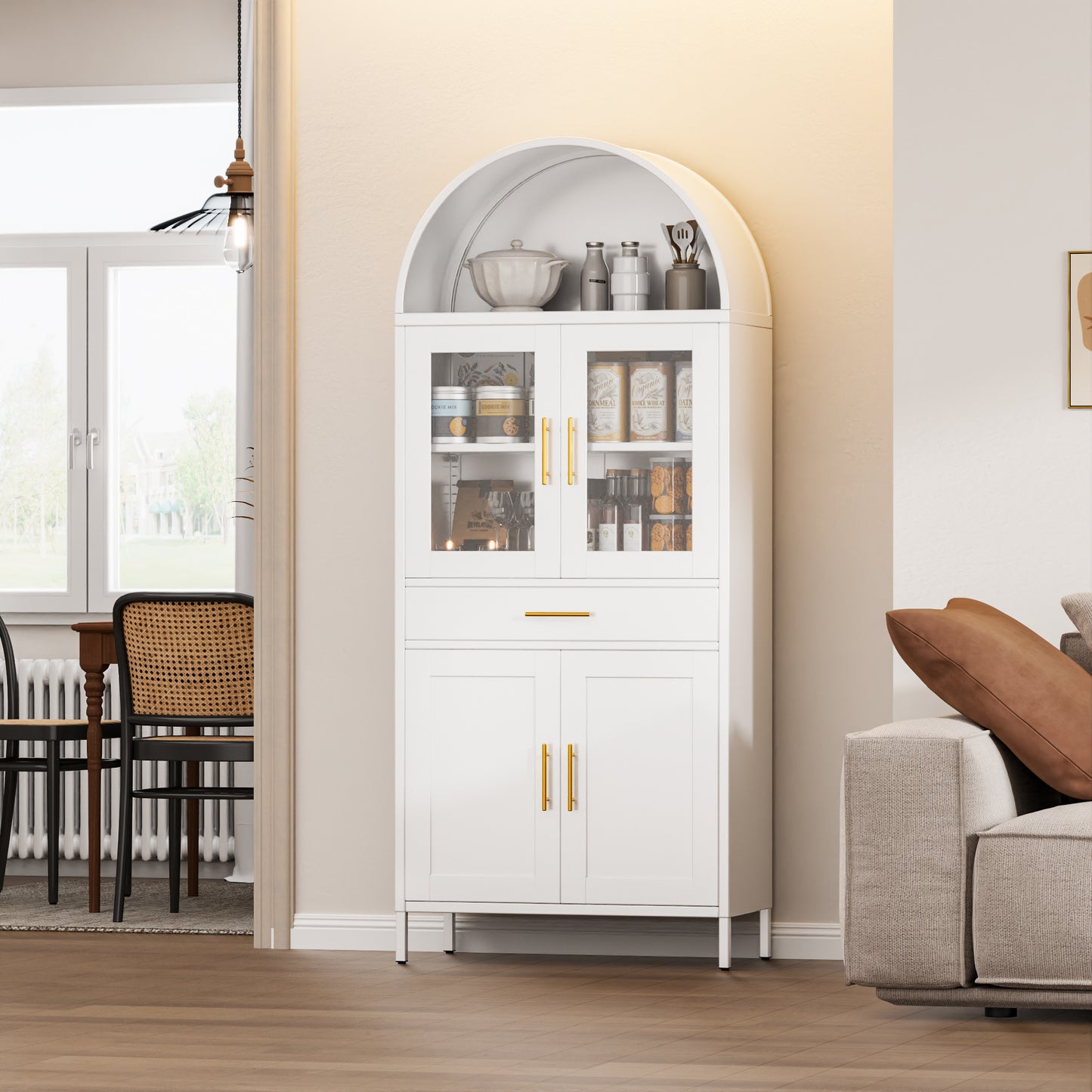 Metal Arched Household Storage Cabinet In Black And White Color