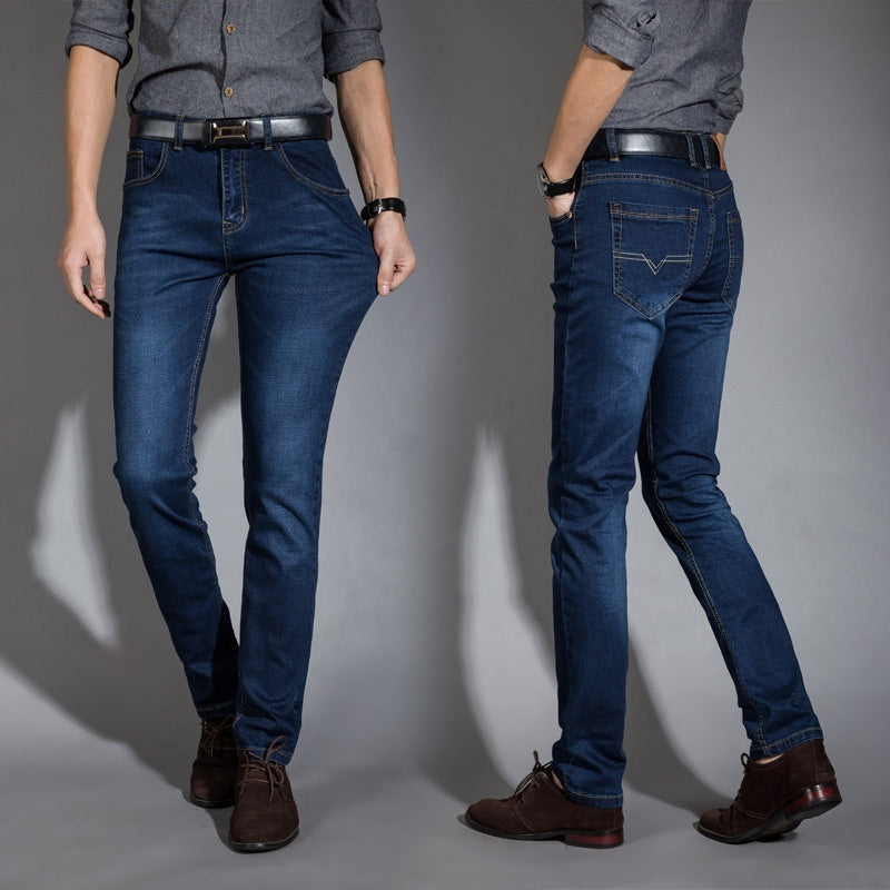 Autumn Super-stretch Thin Elastic Jeans Men's Loose Straight Men