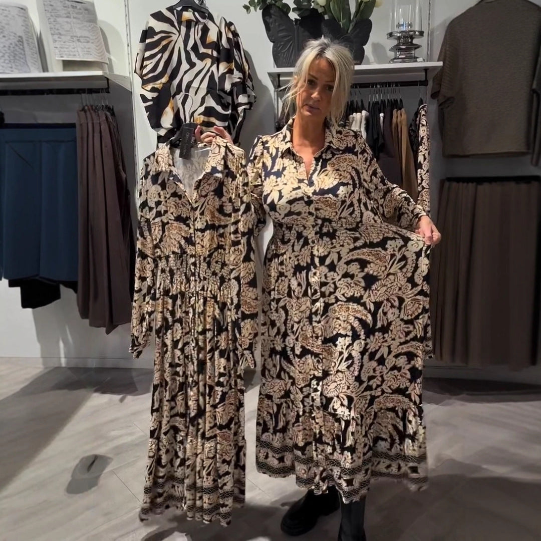 Women's European And American Elegant Long-sleeved Printed Dress