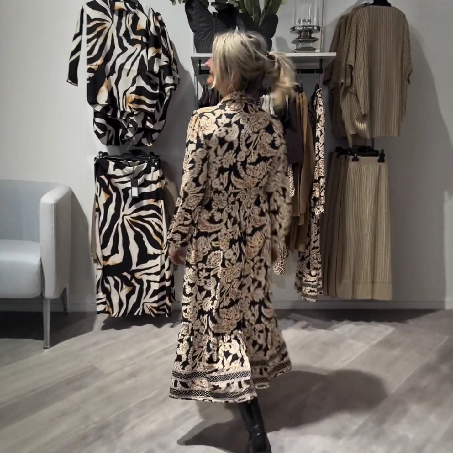 Women's European And American Elegant Long-sleeved Printed Dress