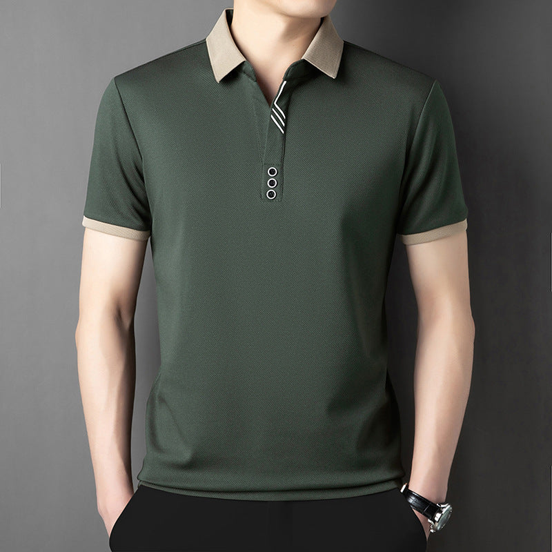 Summer Lapels Short-sleeved T-shirt Men's Skin-friendly Breathable Casual Top