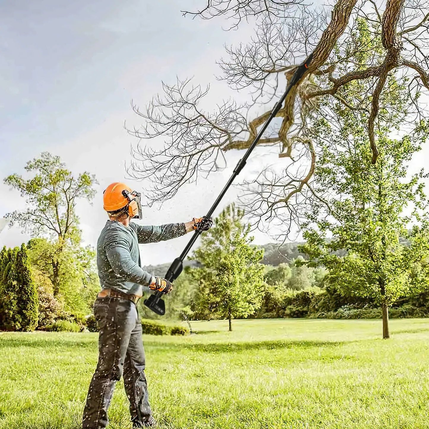 6in Cordless Pole Saw 7.4FT Maximum Extendable Length 35FT S Speed Electric Pole Chainsaw 2Pcs 3.0Ah Batteries And Charger Included For Pruning Trimming