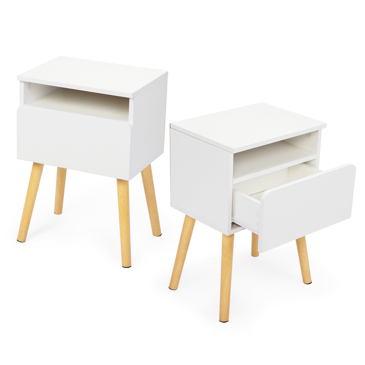 Set Of 2 Modern Nightstands With Drawer & Shelf For Bedroom Living Room - White
