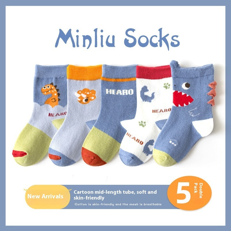 Autumn And Winter Cartoon Dinosaur Mid-calf Cotton Warm Sports Boys' Socks