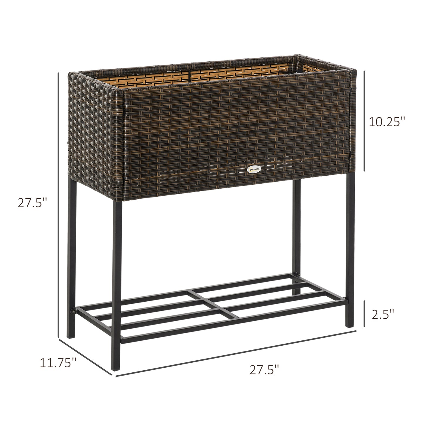 Elevated Rattan Planter Box With Tool Storage, Indoor  Outdoor, 28  High