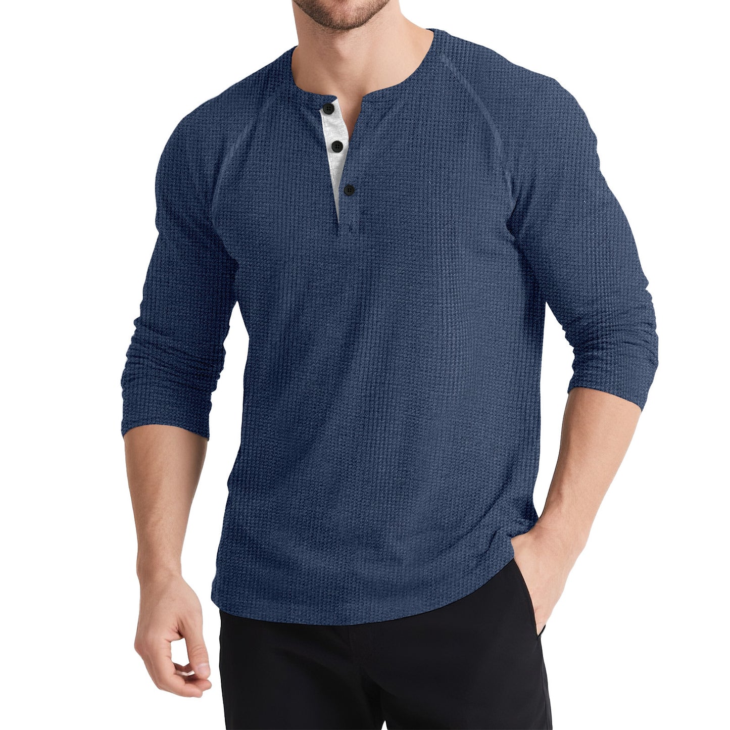 Men's Retro T-shirt Three-button Color Matching Sweater