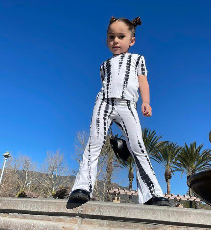 Girls Summer Tie Dye Short Sleeve T-Shirt Flared Pants Set