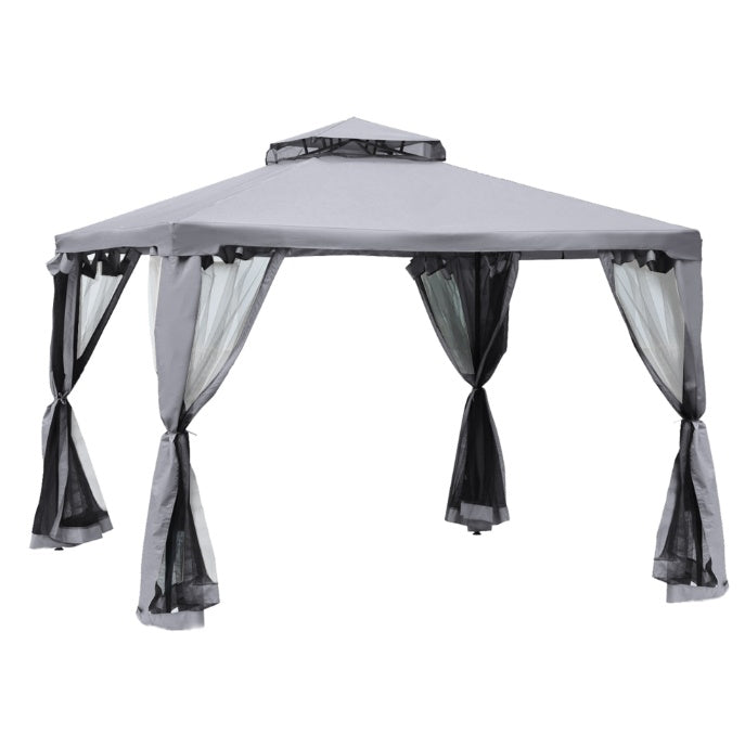 10' X 10' Gazebo Outdoor Canopy With Soft Top, Double Roof And Netting Walls, Steel Frame For Garden, Lawn, Backyard And Deck, Gray