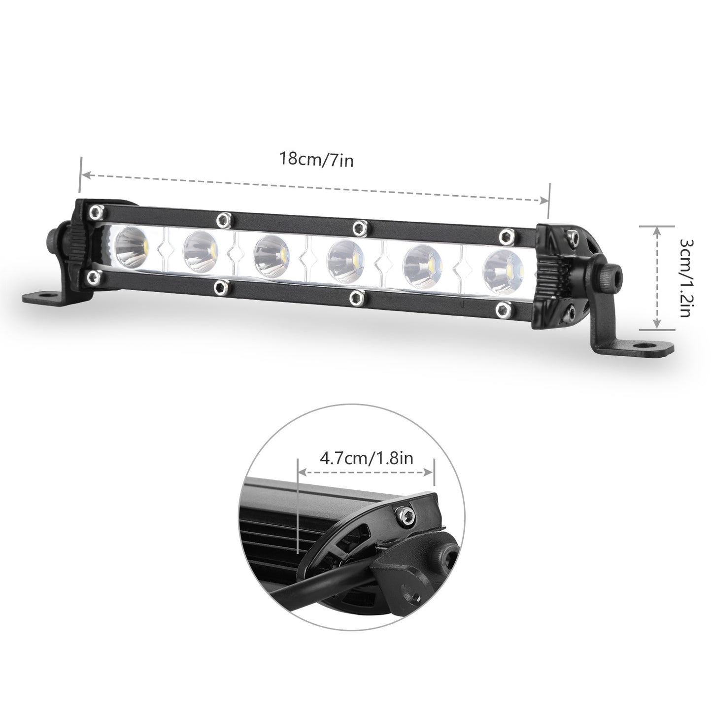7in LED Light Bar Single Row Offroad Spot Lights 18W Ultra Slim Straight Work Light For Trailer Truck Bus Boat
