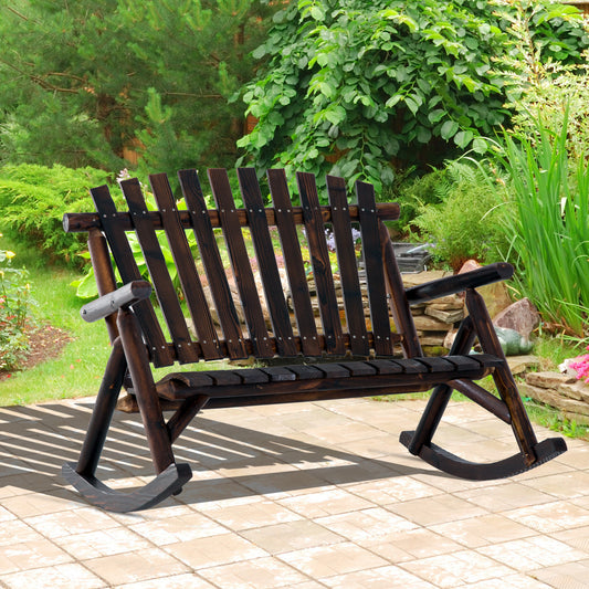 Classic Wooden High-Back Rocker, Carbonized For Garden Serenity & Relaxation, Durable Outdoor Furniture