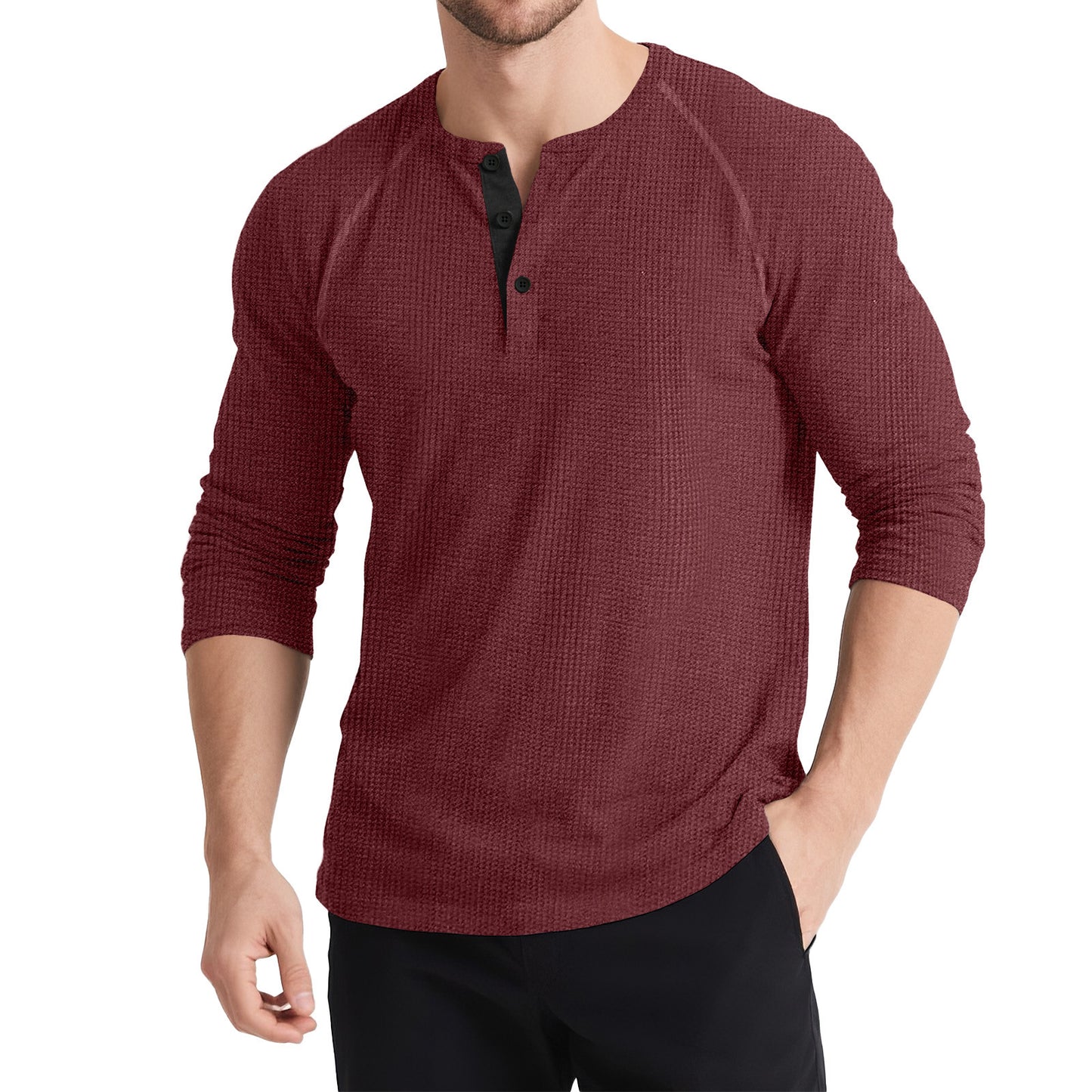 Men's Retro T-shirt Three-button Color Matching Sweater