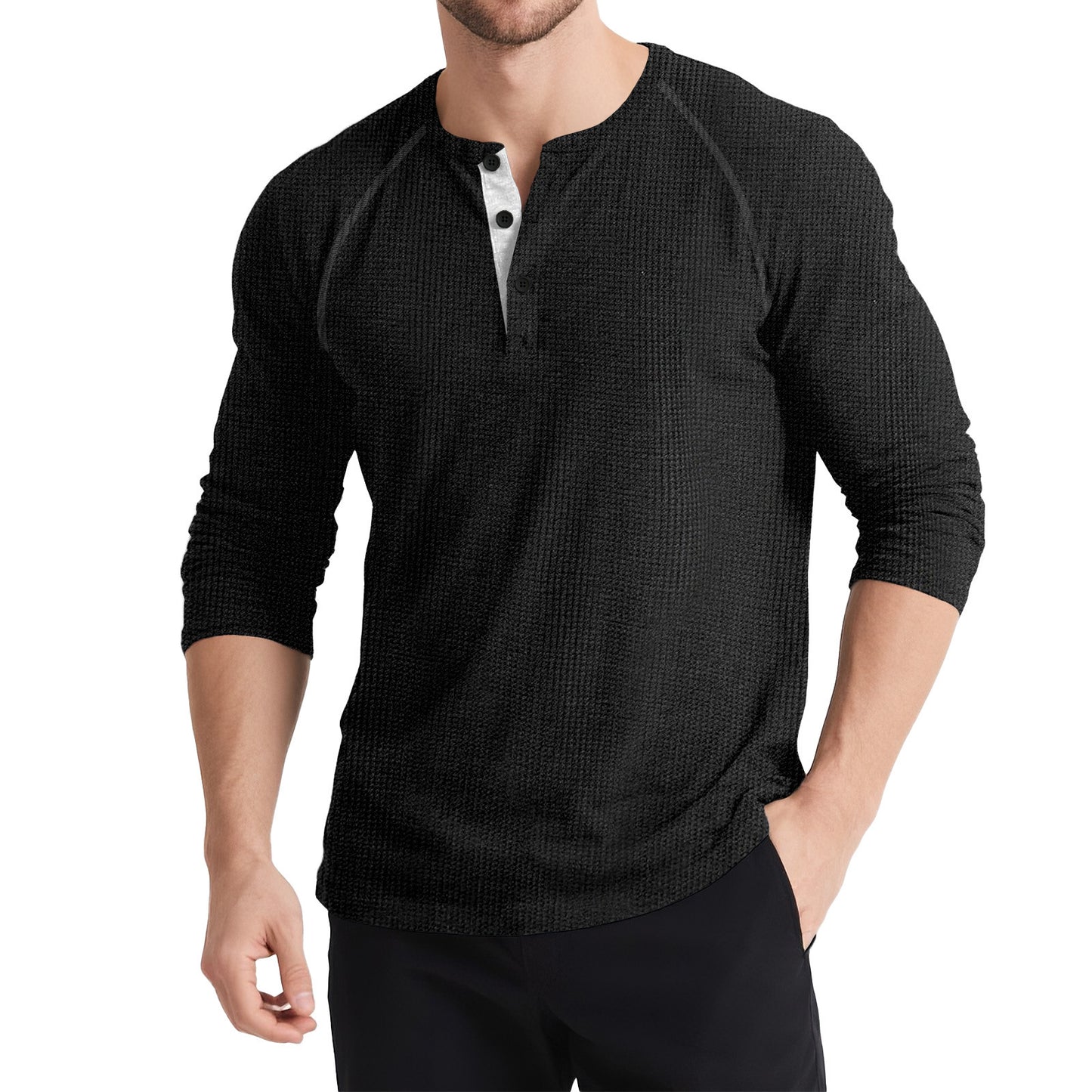 Men's Retro T-shirt Three-button Color Matching Sweater