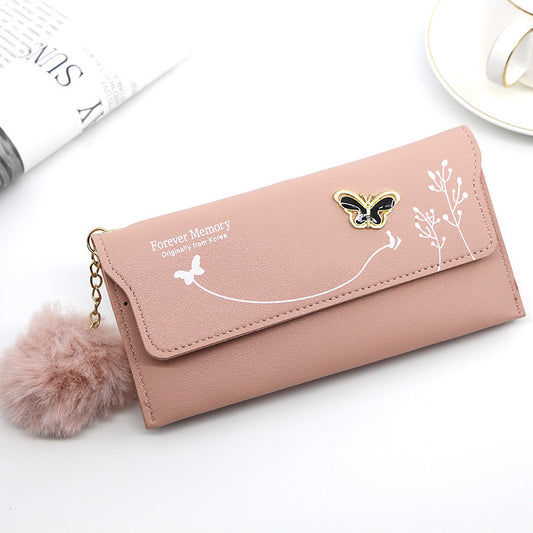Ladies' Long Wallet With Butterfly Flowers And Simple Loose Change