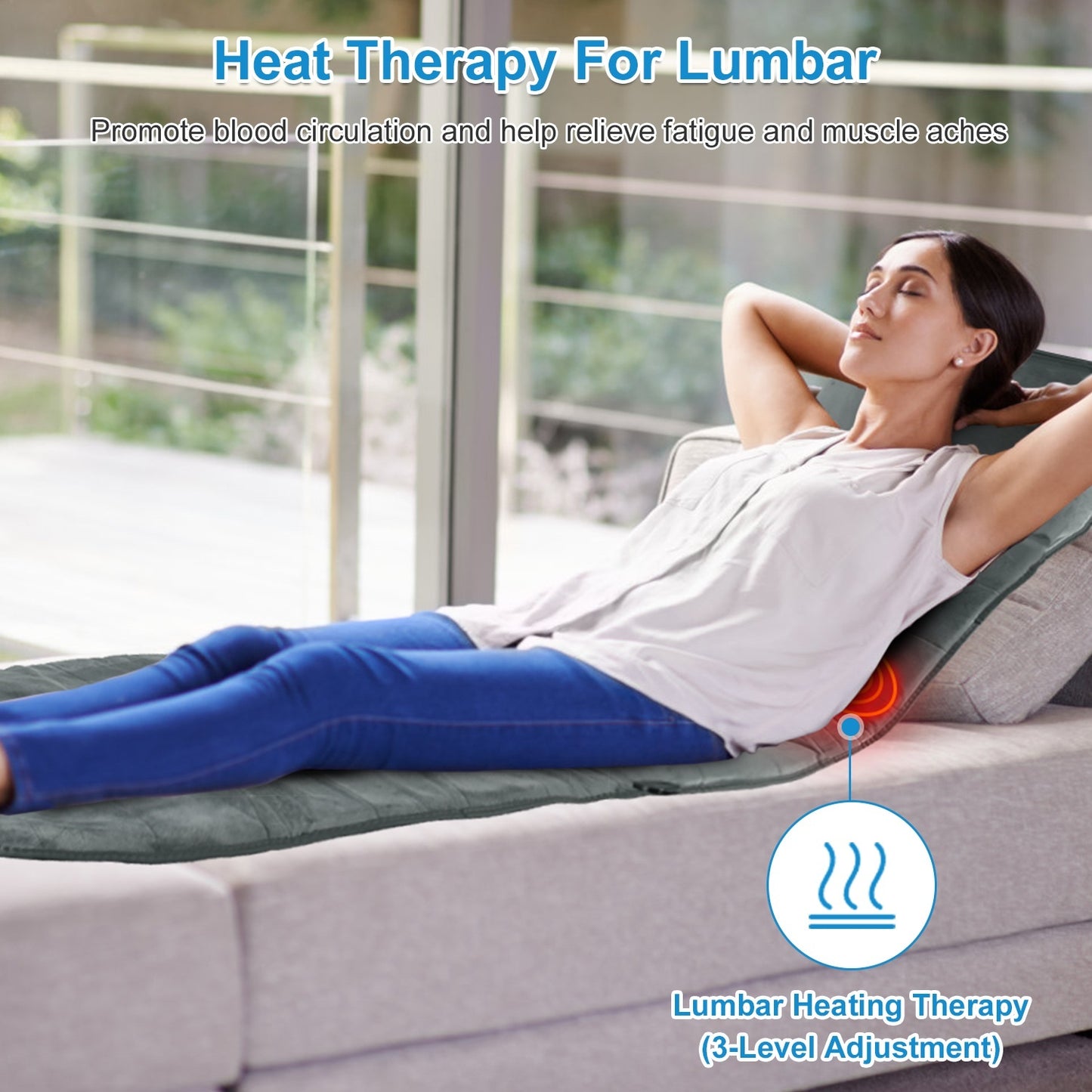 Full Body Electric Massage Mat With Heat Vibration Massage Pad Cushion Back Massage Mattress Chair Pad With Inflatable Head Pillow Lumbar Pillow With 10 Vibration Motors 3 Timers