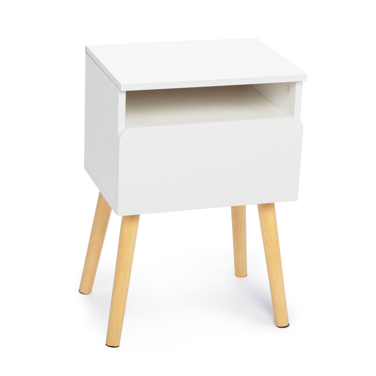 Set Of 2 Modern Nightstands With Drawer & Shelf For Bedroom Living Room - White