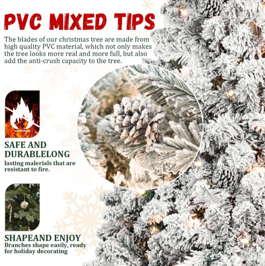 4ft Pvc Mixed Floceked Tree Pine Cone 21pcs