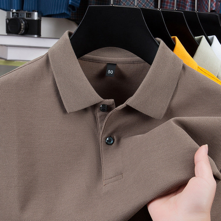 Casual Polo Collar Pure Color Mercerized Cotton Men's Short Sleeve