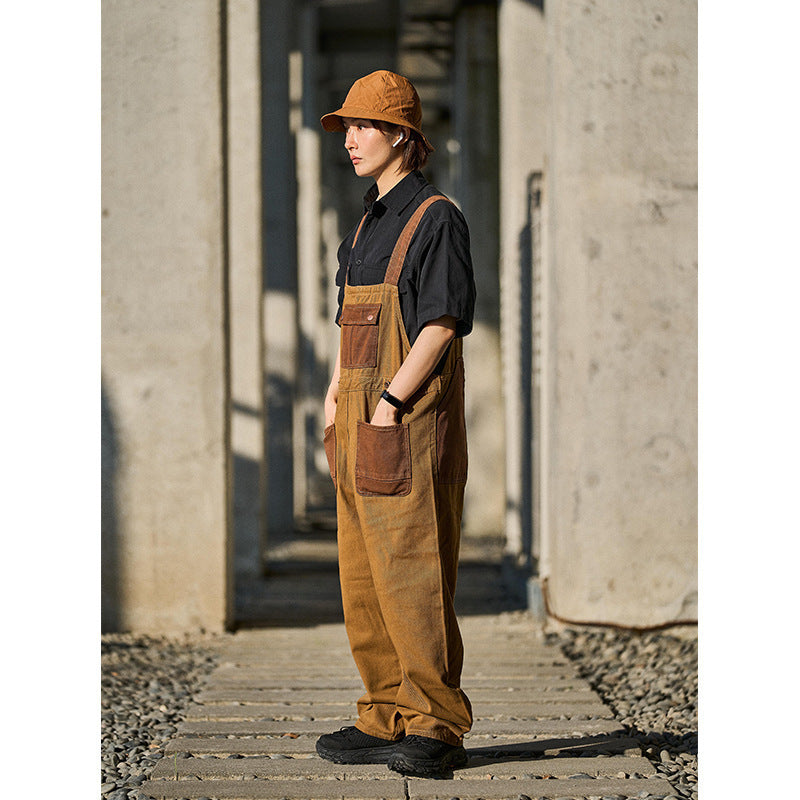 Loose Trendy Retro Khaki Suspender Overalls