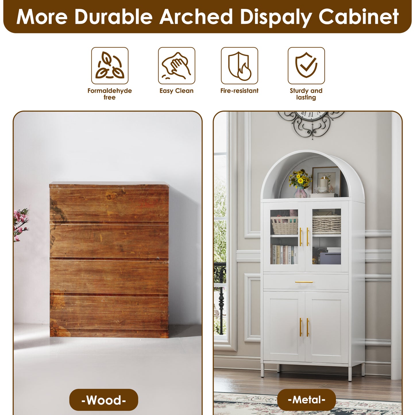 Metal Arched Household Storage Cabinet In Black And White Color