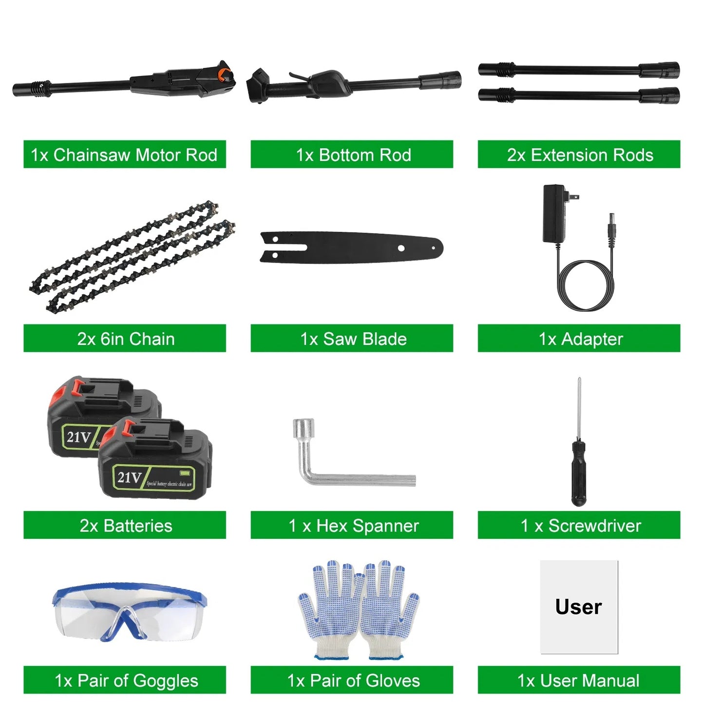 6in Cordless Pole Saw 7.4FT Maximum Extendable Length 35FT S Speed Electric Pole Chainsaw 2Pcs 3.0Ah Batteries And Charger Included For Pruning Trimming