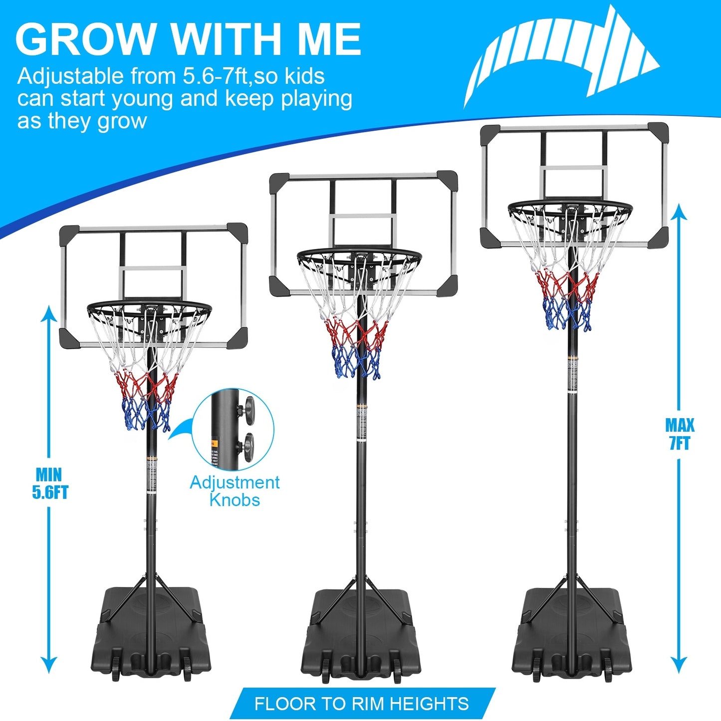 Portable Basketball Goal System With Base & Wheels, Indoor Outdoor Use For Teens