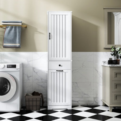 Laundry Cabinet ,with 1 Storage Cabinet And 1 Drawer - White