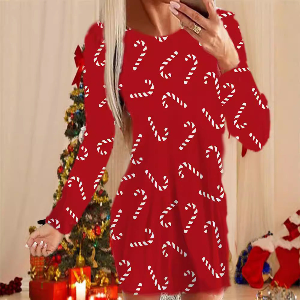 Round Neck Long Sleeve Christmas Plus Size Women's Dress