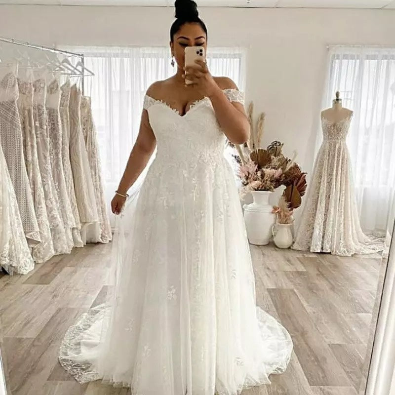 Wedding Dress Plus Size A-Line Off The Shoulder