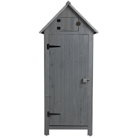 Outdoor Storage Cabinet Tool Shed Wooden Garden Shed 70.5H - Gray