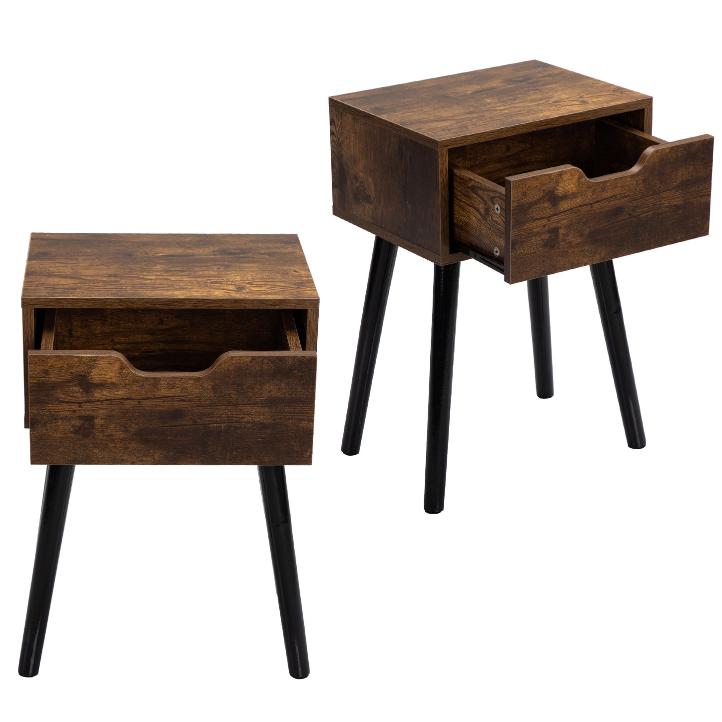 Set Of 2 Mid Century Wood Side Tables W  Storage Drawer For Bedroom,Brown Black